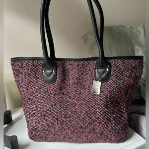 Talbots Wine & Black Tweed Tote Bag NWT